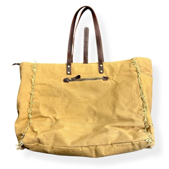 Myra Bag Aztec Duffel Tote Canvas Weekender Western Travel Bag Leather Southwest - Picture 8 of 16